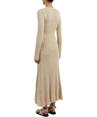 Womens Elegant Knitted Maxi Dress Long Sleeve Ribbed Knit Bodycon Long Dresses Crewneck Sexy Slim Fit Sweater Dress Knit Beig...