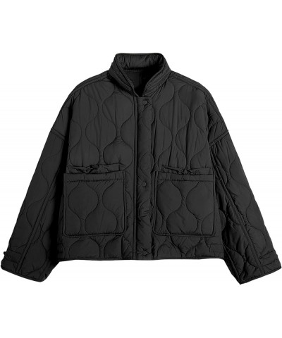 Women's Oversized Quilted Puffer Jacket Stand Collar Zip Up Lightweight Cropped Padded Winter Coat with Pockets 02black $24.7...