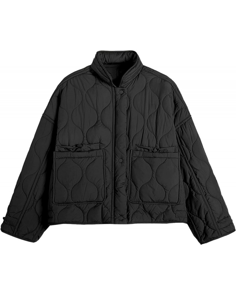 Women's Oversized Quilted Puffer Jacket Stand Collar Zip Up Lightweight Cropped Padded Winter Coat with Pockets 02black $24.7...