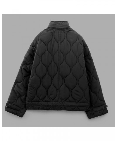 Women's Oversized Quilted Puffer Jacket Stand Collar Zip Up Lightweight Cropped Padded Winter Coat with Pockets 02black $24.7...