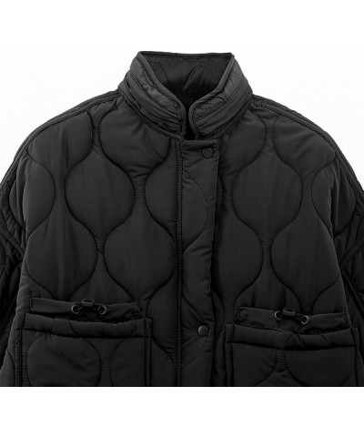 Women's Oversized Quilted Puffer Jacket Stand Collar Zip Up Lightweight Cropped Padded Winter Coat with Pockets 02black $24.7...