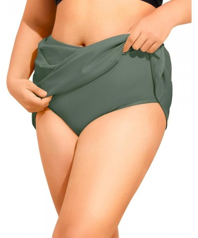 Plus Size Swim Skirt for Women Tummy Control High Waisted Swimsuit Bottoms Side-Slit Swim Skirt with Built-in Brief Green $16...