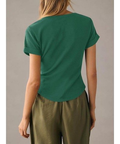 Women Deep V Neck Low Cut Tops Casual Ribbed Knit Henley T-Shirts Summer Short Sleeve Tees D-green $11.72 T-Shirts