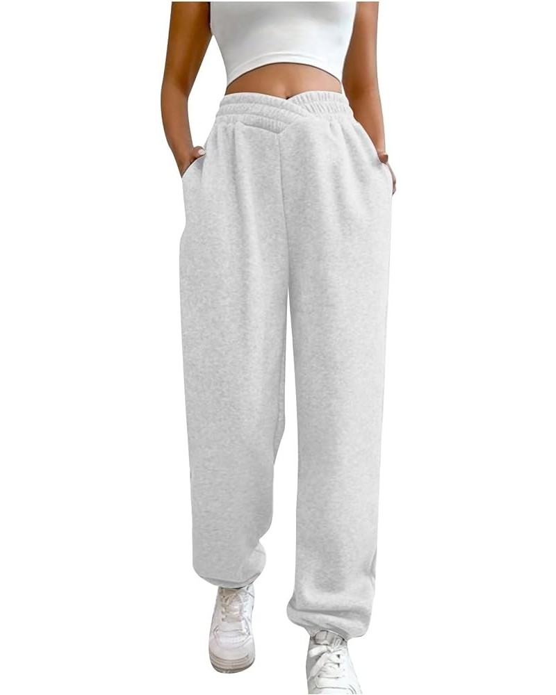 Women Sweatpants with Pockets Casual Athletic Straight Cargo Pants Running Basic High Waisted Ladies Fall Sweatpant D-white $...