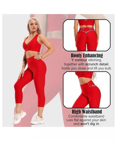 Ruched Butt Lifting Yoga Capris Leggings for Women High Waist Yoga Pants Gym Workout Booty Scrunch Tights 2 Butt Lift - Red $...