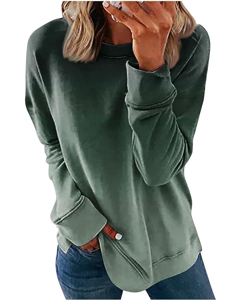 Crewneck Sweatshirts for Women 2023 Casual Fashion Gradient Loose Fit with Long Sleeve Plus Size Fall Tops 01-dark Green $10....