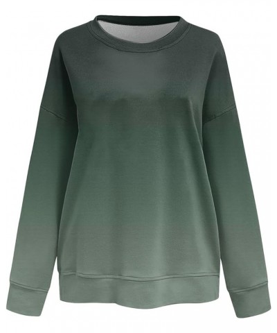 Crewneck Sweatshirts for Women 2023 Casual Fashion Gradient Loose Fit with Long Sleeve Plus Size Fall Tops 01-dark Green $10....