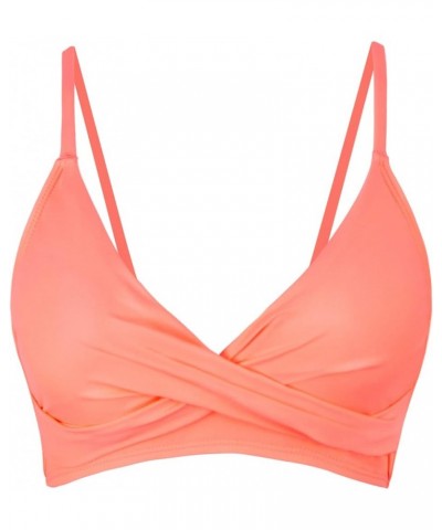 Women's Push Up Sexy V Neck Adjustable Twist Ruced Front Bikini Swimsuit Top Only Orange Pink $15.19 Swimsuits