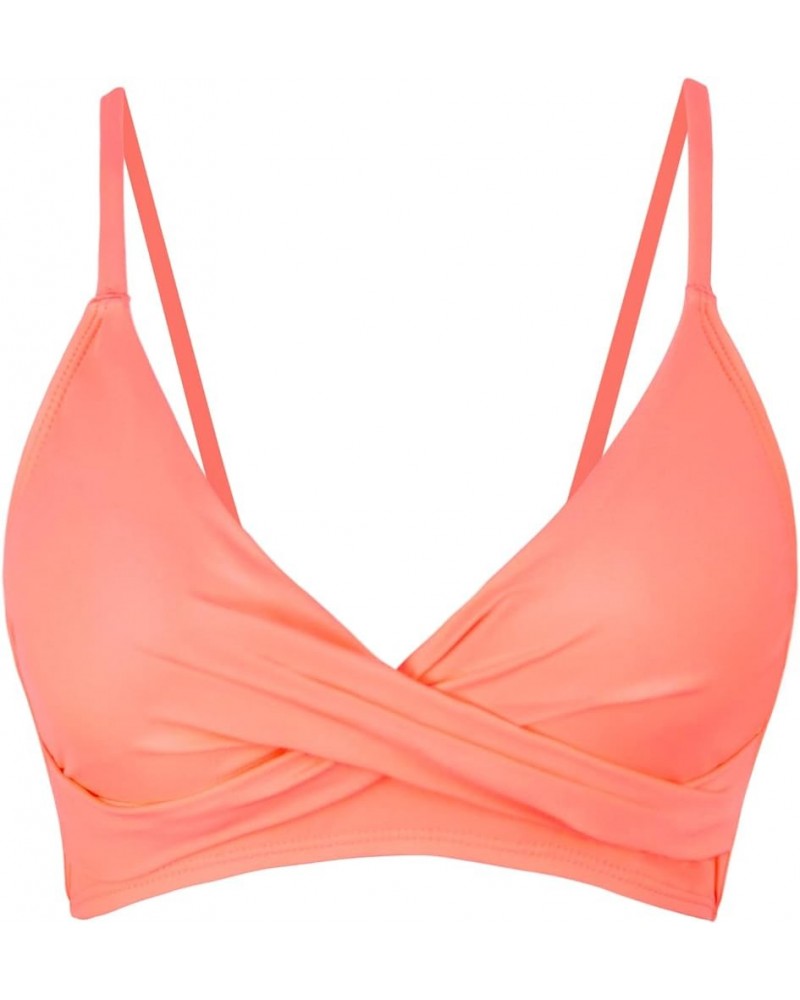 Women's Push Up Sexy V Neck Adjustable Twist Ruced Front Bikini Swimsuit Top Only Orange Pink $15.19 Swimsuits