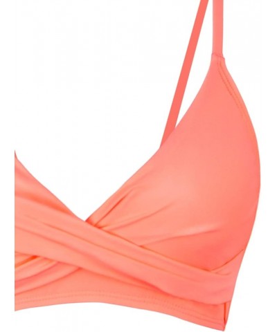 Women's Push Up Sexy V Neck Adjustable Twist Ruced Front Bikini Swimsuit Top Only Orange Pink $15.19 Swimsuits