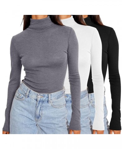 Womens 3 Piece Turtleneck Long Sleeve Shirts Mock Neck Fall Fashion 2023 Slim Fit Winter Thermal Underwear Tops Blackwhitegre...