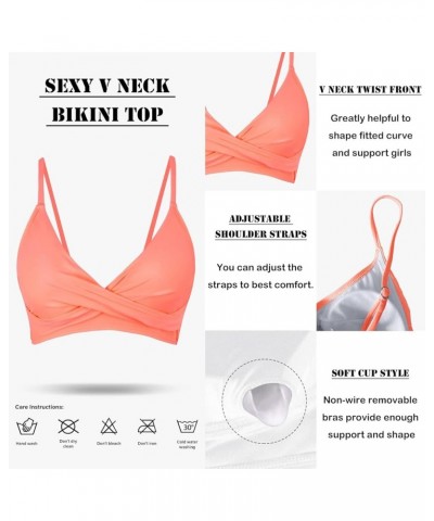 Women's Push Up Sexy V Neck Adjustable Twist Ruced Front Bikini Swimsuit Top Only Orange Pink $15.19 Swimsuits