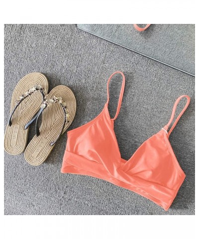 Women's Push Up Sexy V Neck Adjustable Twist Ruced Front Bikini Swimsuit Top Only Orange Pink $15.19 Swimsuits