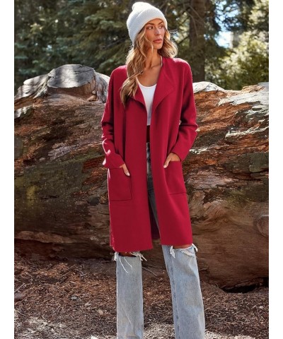 Women's Long Knit Wool Cardigan Sweaters Oversized Fall Dressy Coatigan 2023 Winter Coat Casual Light Jackets Red $25.51 Jackets