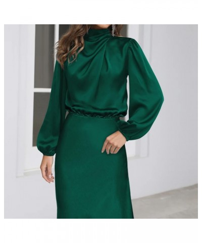 Women's Satin Mock Neck Maxi Dress Sleeveless Elegant Elastic High Waist Formal Wedding Cocktail Prom Party Dresses Dark Gree...