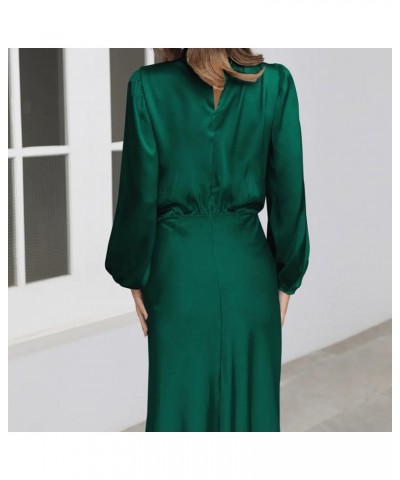 Women's Satin Mock Neck Maxi Dress Sleeveless Elegant Elastic High Waist Formal Wedding Cocktail Prom Party Dresses Dark Gree...