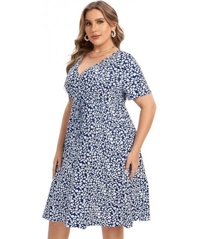 Women's Plus Size Floral V-Neck Dress Knee Length Mini Dresses Small Floral on Blue $14.88 Dresses