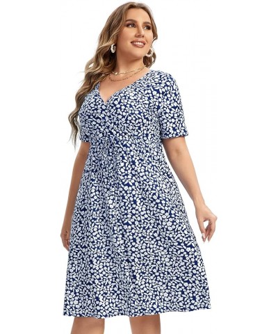 Women's Plus Size Floral V-Neck Dress Knee Length Mini Dresses Small Floral on Blue $14.88 Dresses