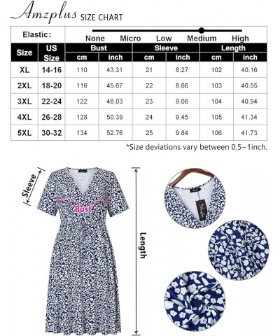 Women's Plus Size Floral V-Neck Dress Knee Length Mini Dresses Small Floral on Blue $14.88 Dresses