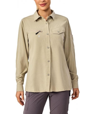 Womens UPF 50+ UV Protection Breathable Long Sleeve Hiking Shirt Fishing Travel Shits Air-Holes Tech Light Khaki $20.24 Others