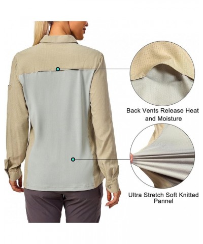 Womens UPF 50+ UV Protection Breathable Long Sleeve Hiking Shirt Fishing Travel Shits Air-Holes Tech Light Khaki $20.24 Others