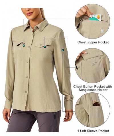 Womens UPF 50+ UV Protection Breathable Long Sleeve Hiking Shirt Fishing Travel Shits Air-Holes Tech Light Khaki $20.24 Others