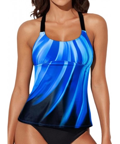 Womens Striped Printed Strappy Racerback Tankini Swim Top No Bottom S - XXXL Blue Printed $13.48 Swimsuits