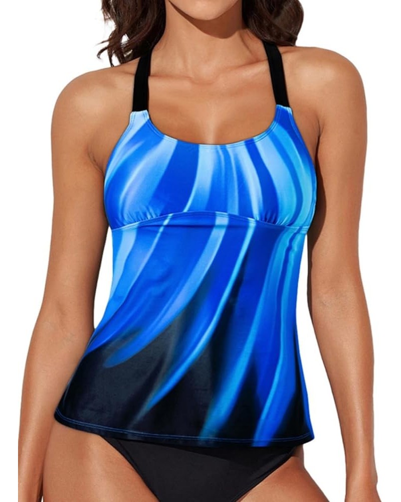 Womens Striped Printed Strappy Racerback Tankini Swim Top No Bottom S - XXXL Blue Printed $13.48 Swimsuits