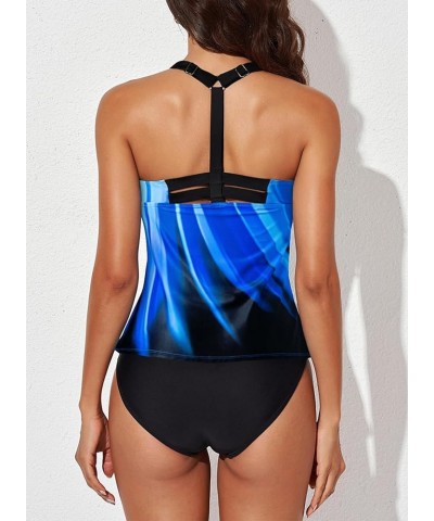 Womens Striped Printed Strappy Racerback Tankini Swim Top No Bottom S - XXXL Blue Printed $13.48 Swimsuits