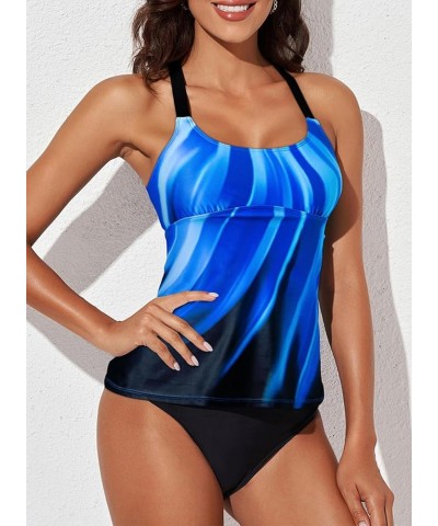 Womens Striped Printed Strappy Racerback Tankini Swim Top No Bottom S - XXXL Blue Printed $13.48 Swimsuits