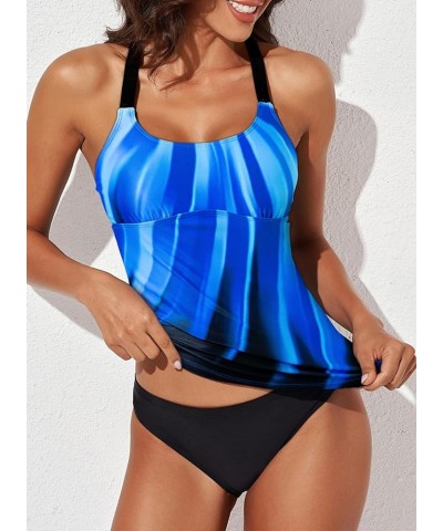 Womens Striped Printed Strappy Racerback Tankini Swim Top No Bottom S - XXXL Blue Printed $13.48 Swimsuits