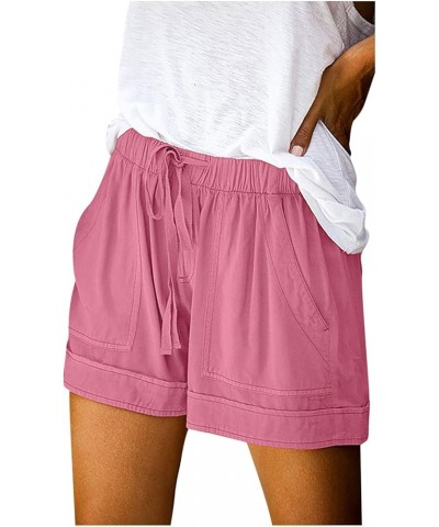 2023 Summer Casual Shorts for Women Drawstring Elastic Waist Beach Athletic Shorts Pocketed Comfy Cotton Lounge Shorts C- Pin...