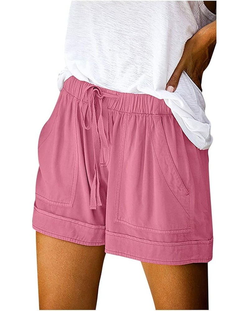 2023 Summer Casual Shorts for Women Drawstring Elastic Waist Beach Athletic Shorts Pocketed Comfy Cotton Lounge Shorts C- Pin...