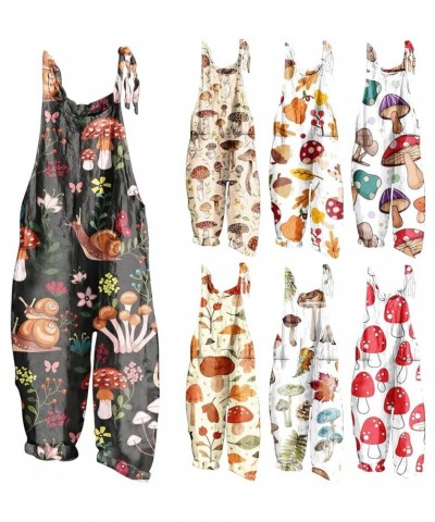 Summer Jumpsuits for Women Cute Cartoon Mushroom Printed Vintage Overalls Plus Size Casual Spaghetti Strap Jumpsuit 05-pink $...