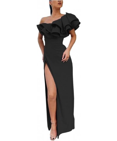 Women's Mermaid One Shoulder Ruffles Long Prom Dress Evening Gown B-black $37.40 Dresses