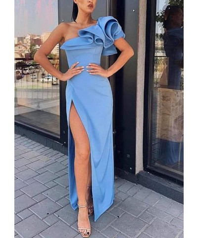 Women's Mermaid One Shoulder Ruffles Long Prom Dress Evening Gown B-black $37.40 Dresses