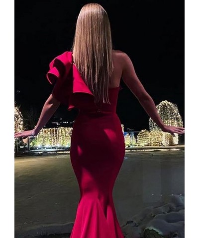 Women's Mermaid One Shoulder Ruffles Long Prom Dress Evening Gown B-black $37.40 Dresses