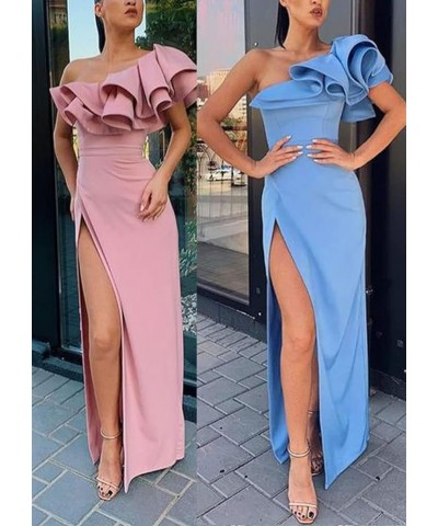 Women's Mermaid One Shoulder Ruffles Long Prom Dress Evening Gown B-black $37.40 Dresses