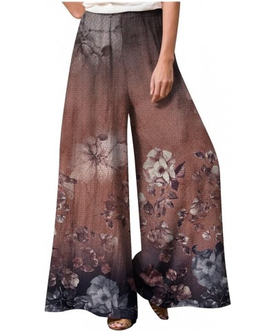 Wide Leg Pants Casual High Waisted Plus Size Elegant Dressy Palazzo Pants Trendy Elastic Waist Flowy Pants 02-brown $9.34 Pants