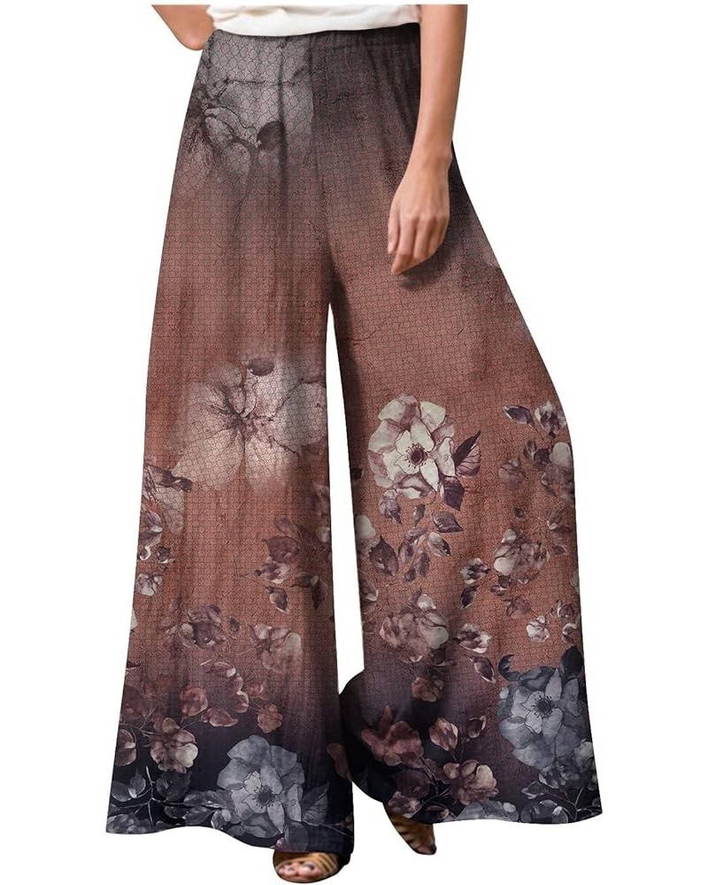 Wide Leg Pants Casual High Waisted Plus Size Elegant Dressy Palazzo Pants Trendy Elastic Waist Flowy Pants 02-brown $9.34 Pants