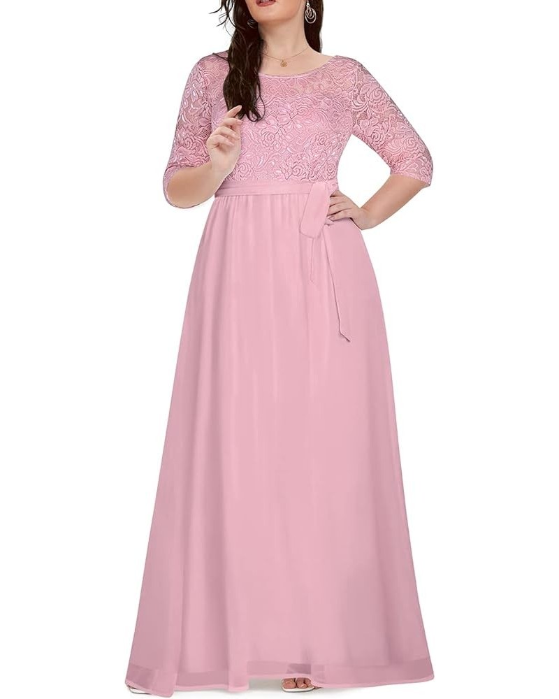 Women's Plus Size Lace Chffon Long Maxi 3/4 Sleeve V-Back Formal Dress Dusty Pink $33.12 Dresses