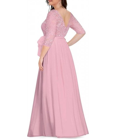 Women's Plus Size Lace Chffon Long Maxi 3/4 Sleeve V-Back Formal Dress Dusty Pink $33.12 Dresses