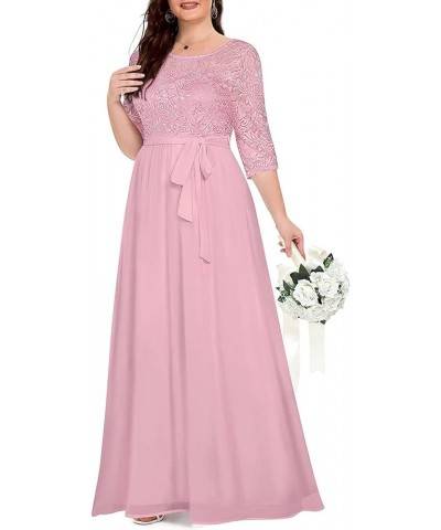 Women's Plus Size Lace Chffon Long Maxi 3/4 Sleeve V-Back Formal Dress Dusty Pink $33.12 Dresses