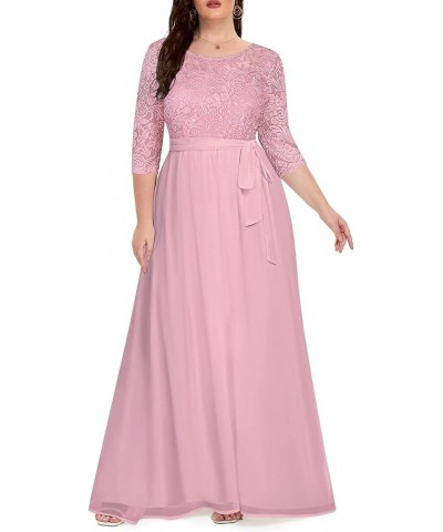 Women's Plus Size Lace Chffon Long Maxi 3/4 Sleeve V-Back Formal Dress Dusty Pink $33.12 Dresses