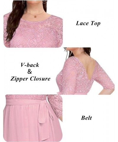 Women's Plus Size Lace Chffon Long Maxi 3/4 Sleeve V-Back Formal Dress Dusty Pink $33.12 Dresses