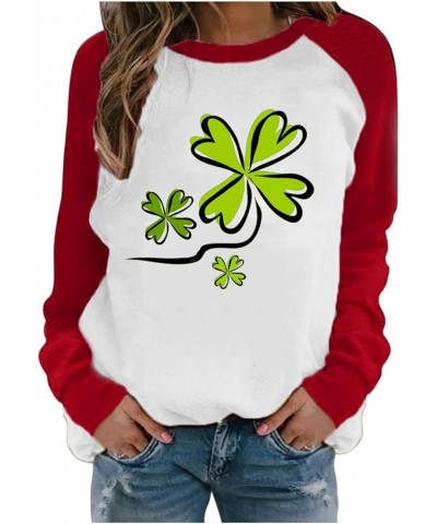 Shamrock Sweatshirts for Women Oversized Fleece Raglan Sleeve Round Neck Pullover St.Patrick's Day Shirts Tops Red $9.85 Acti...