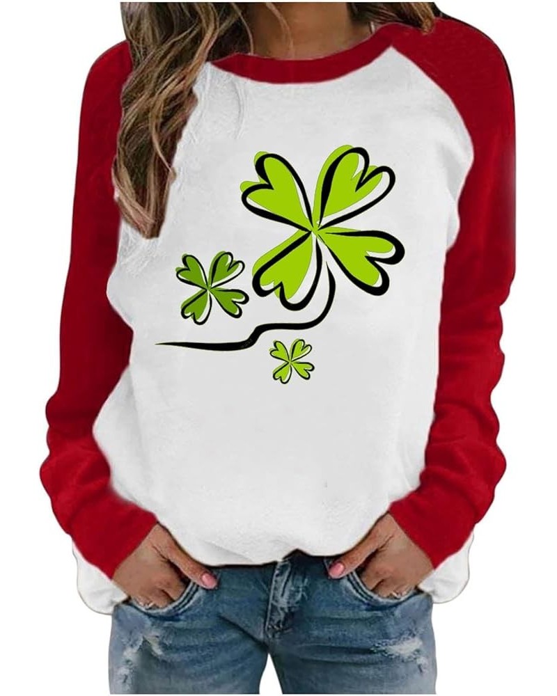 Shamrock Sweatshirts for Women Oversized Fleece Raglan Sleeve Round Neck Pullover St.Patrick's Day Shirts Tops Red $9.85 Acti...