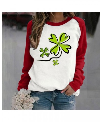 Shamrock Sweatshirts for Women Oversized Fleece Raglan Sleeve Round Neck Pullover St.Patrick's Day Shirts Tops Red $9.85 Acti...