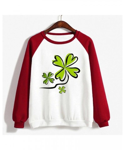 Shamrock Sweatshirts for Women Oversized Fleece Raglan Sleeve Round Neck Pullover St.Patrick's Day Shirts Tops Red $9.85 Acti...