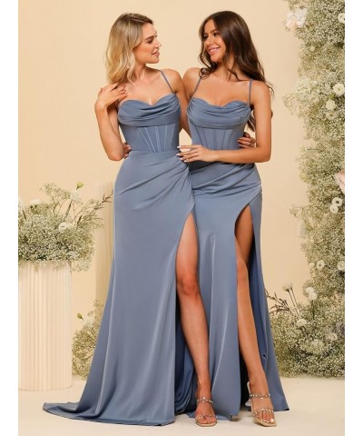 Sweetheart Stain Bridesmaid Dress with Slit Mermaid Pleats Formal Evening Dress Long for Women RS071 Silver $34.98 Dresses